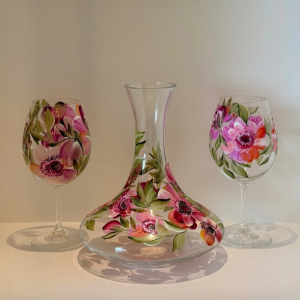 Kit Decanter e Duas Taças cristal pintados à mão