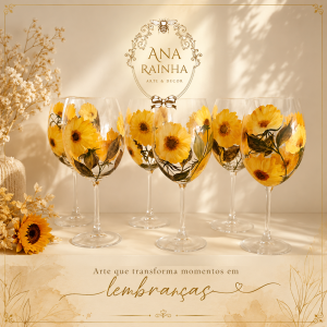 Taça de Cristal Pintadas à mão Coleção Girassol